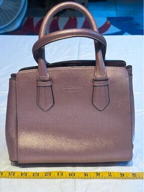 LK Bennett London Rose Gold Metallic Saffiano Leather Handbag